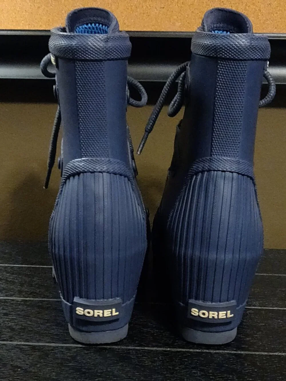 Sorel Joan Lace Up Rain Wedge Boots Blue Women's SIZE US 8.5